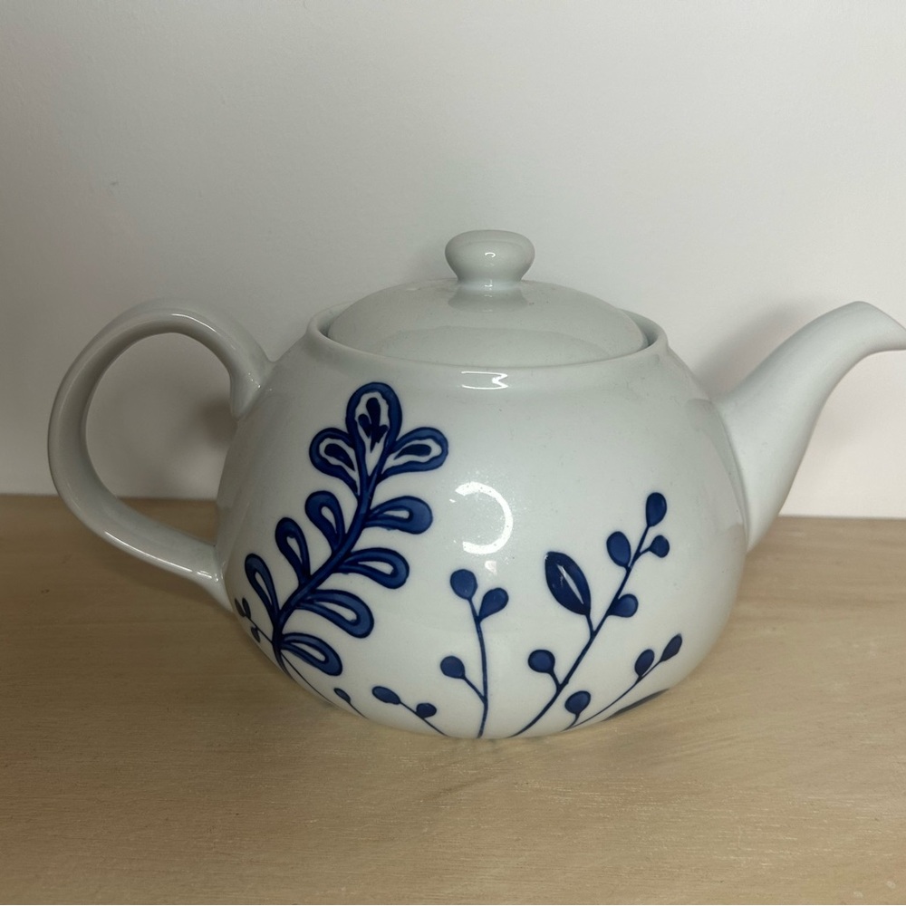 TARGET HOME Blue & White Teapot  Floral Fern Porcelain